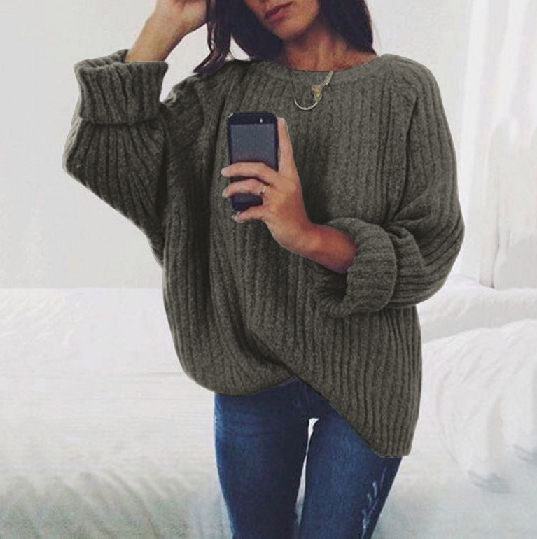 Women's Chunky Knit Sweater with Dropped Shoulders