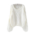 Women's Chunky Knit Sweater with Voluminous Sleeves and Cable Knit