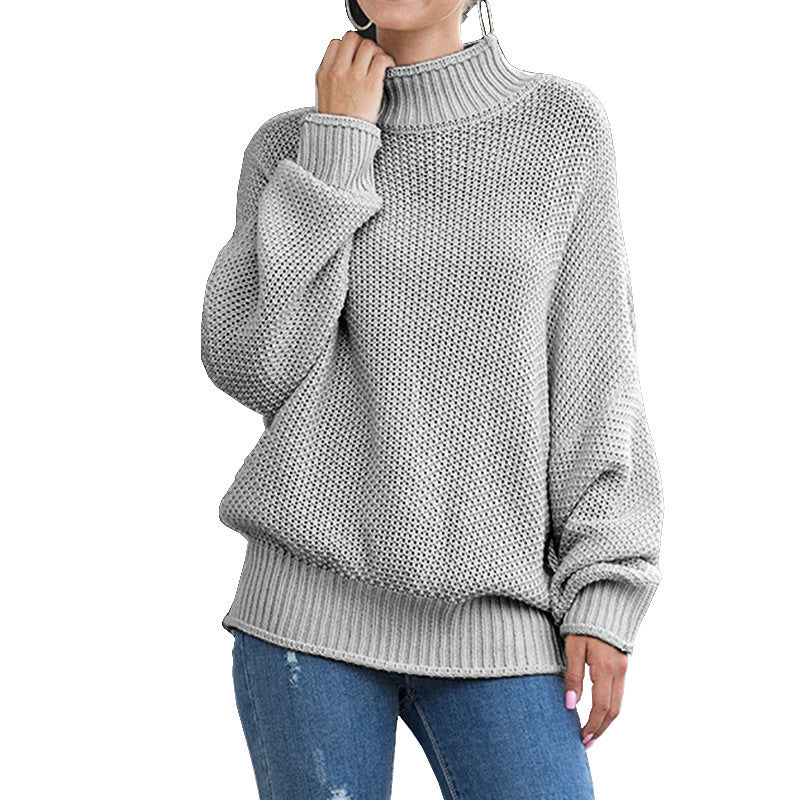 Women's Chunky Knit Sweater with High Turtleneck and Casual Fit
