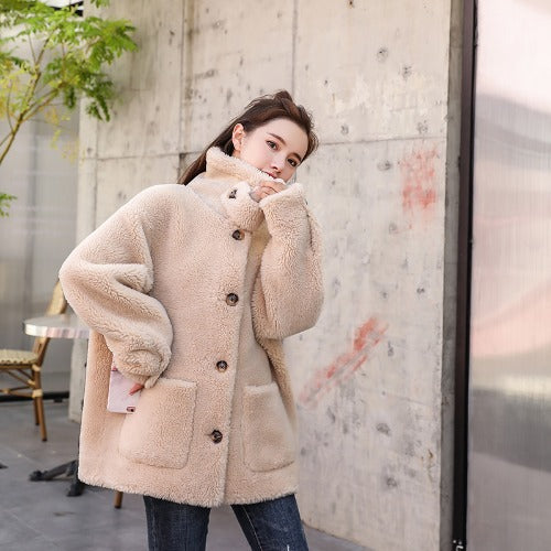 Women's Cozy Fleece Coat with High Collar