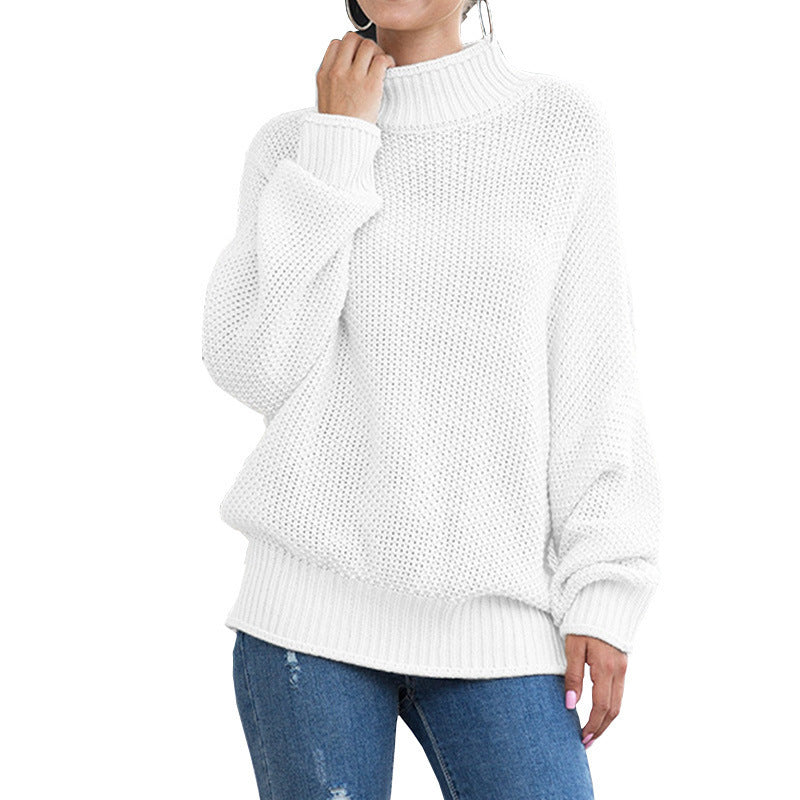 Women's Chunky Knit Sweater with High Turtleneck and Casual Fit