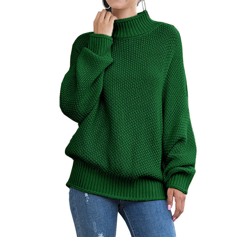 Women's Chunky Knit Sweater with High Turtleneck and Casual Fit