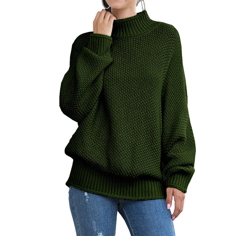 Women's Chunky Knit Sweater with High Turtleneck and Casual Fit