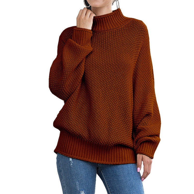Women's Chunky Knit Sweater with High Turtleneck and Casual Fit