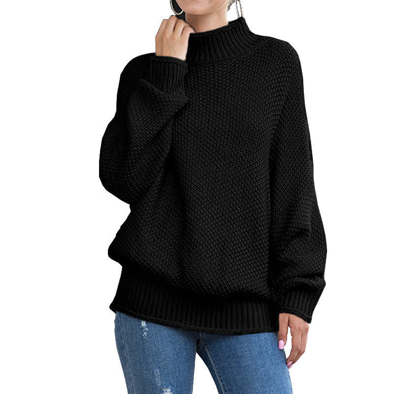 Women's Chunky Knit Sweater with High Turtleneck and Casual Fit