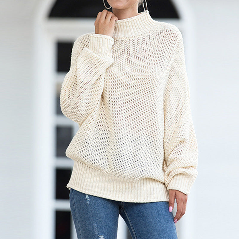 Women's Chunky Knit Sweater with High Turtleneck and Casual Fit