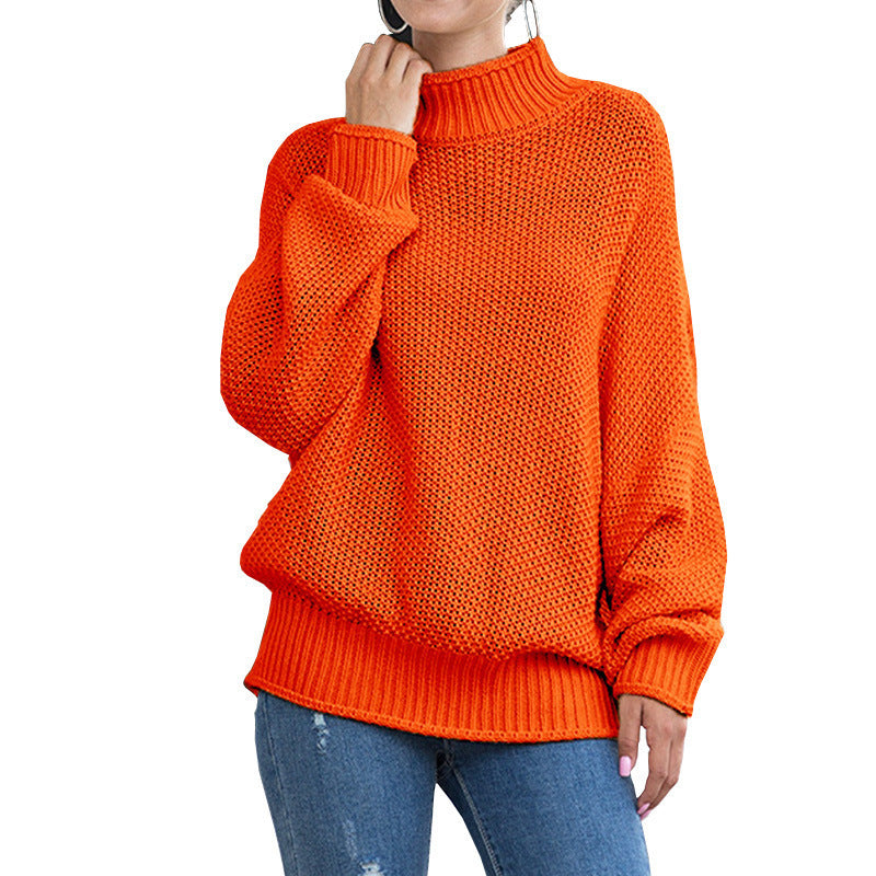 Women's Chunky Knit Sweater with High Turtleneck and Casual Fit
