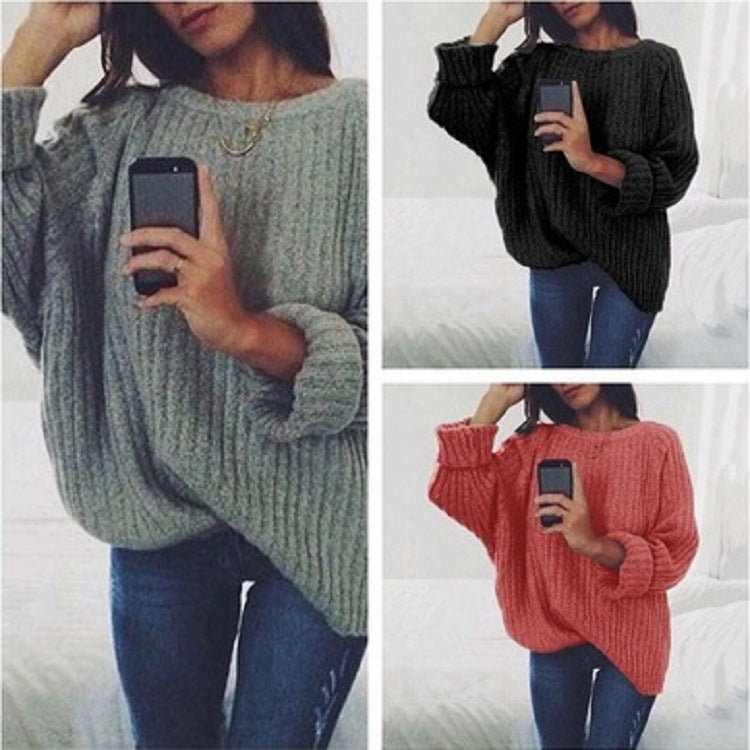Women's Chunky Knit Sweater with Casual Cut and Voluminous Sleeves