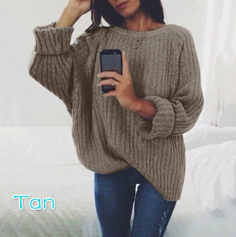 Women's Chunky Knit Sweater with Casual Cut and Voluminous Sleeves