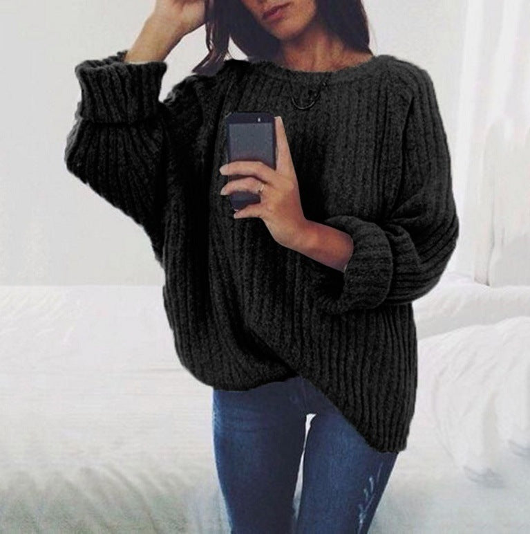 Women's Chunky Knit Sweater with Casual Cut and Voluminous Sleeves