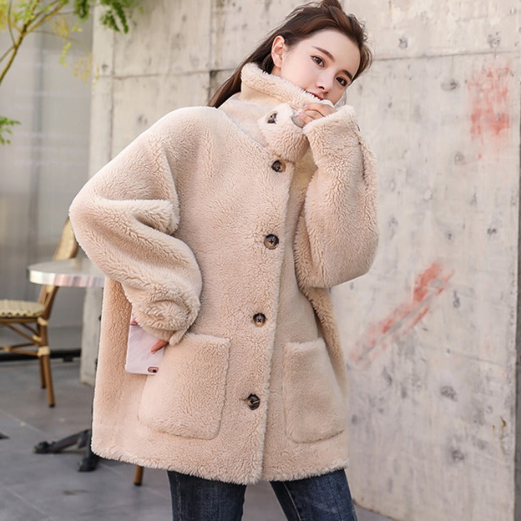 Women's Cozy Fleece Coat with High Collar