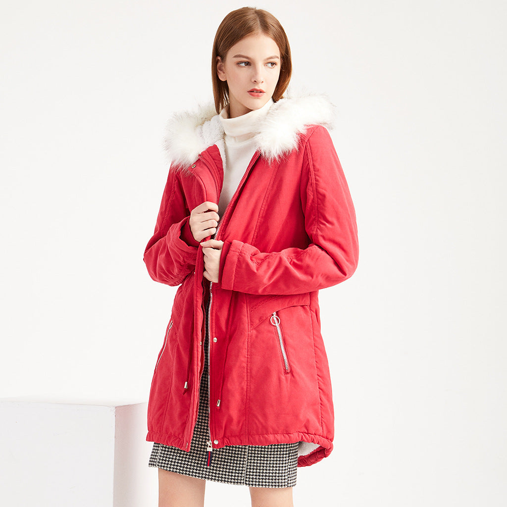 Fashionable Winter Parka with Detachable Faux Fur Collar and Adjustable Waist