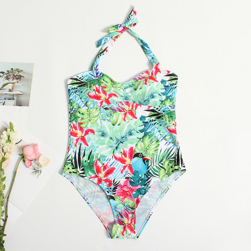 Women's One-Piece Swimsuit with Tropical Pattern