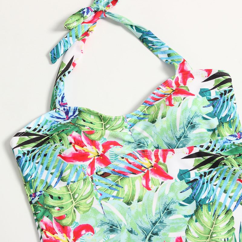 Women's One-Piece Swimsuit with Tropical Pattern