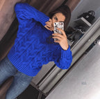 Women's Chunky Knit Sweater with High Neck and Detailed Cable Design