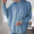 Women's Chunky Knit Sweater with High Collar and Cable Pattern