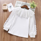 Elegant Women's Blouse with Romantic Tulle Collar and Floral Details