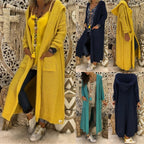 Women's Long-Sleeve Knit Coat with Hood and Pockets