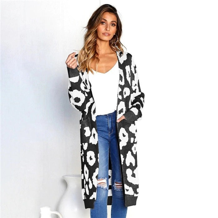 Women's Elegant Leopard Print Knit Cardigan