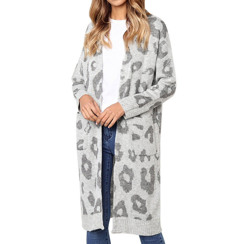 Women's Elegant Leopard Print Knit Cardigan