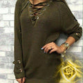 Women's Chunky Knit Sweater with Lace-Up Detail