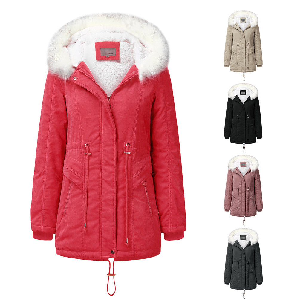 Fashionable Winter Parka with Detachable Faux Fur Collar and Adjustable Waist