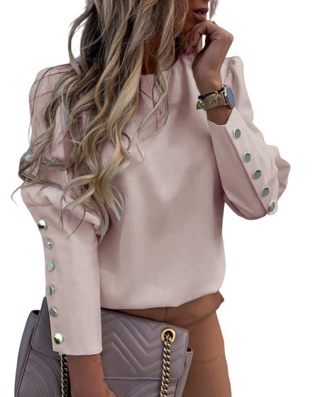 Women's Elegant Blouse with Fashionable Button Details and Relaxed Fit