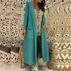 Women's Long-Sleeve Knit Coat with Hood and Pockets