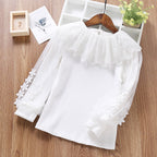 Elegant Women's Blouse with Romantic Tulle Collar and Floral Details