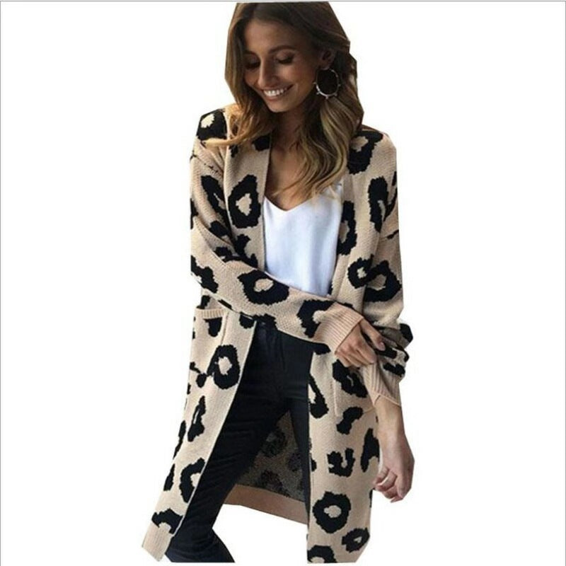 Women's Elegant Leopard Print Knit Cardigan