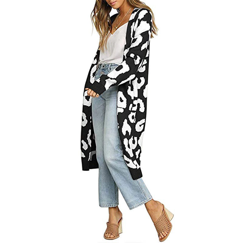 Women's Elegant Leopard Print Knit Cardigan