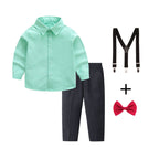 Women's Elegant Cotton Shirt with Chic Trousers and Suspenders