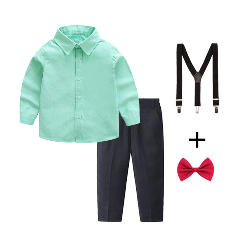 Women's Elegant Cotton Shirt with Chic Trousers and Suspenders