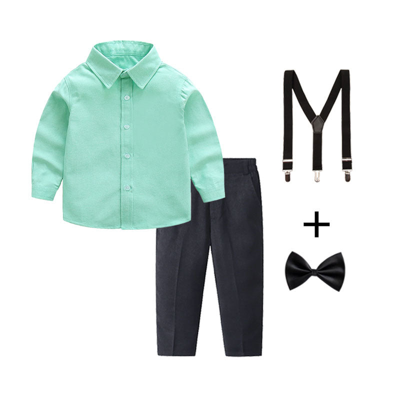 Women's Elegant Cotton Shirt with Chic Trousers and Suspenders