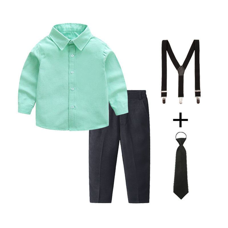 Women's Elegant Cotton Shirt with Chic Trousers and Suspenders