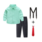 Women's Elegant Cotton Shirt with Chic Trousers and Suspenders