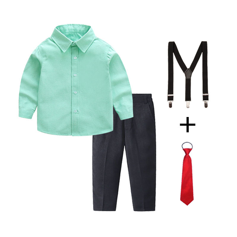 Women's Elegant Cotton Shirt with Chic Trousers and Suspenders