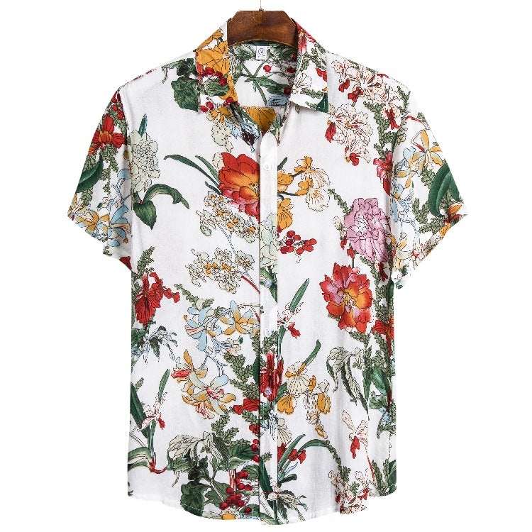 Women's Short-Sleeve Shirt with Vibrant Floral Design and Breathable Fabric