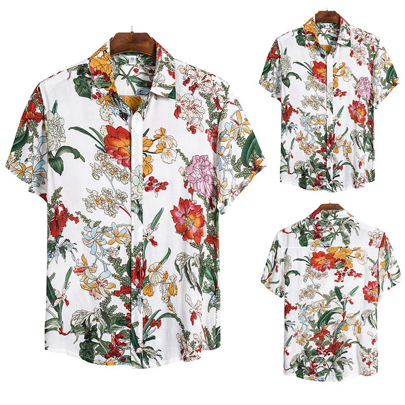 Women's Short-Sleeve Shirt with Vibrant Floral Design and Breathable Fabric