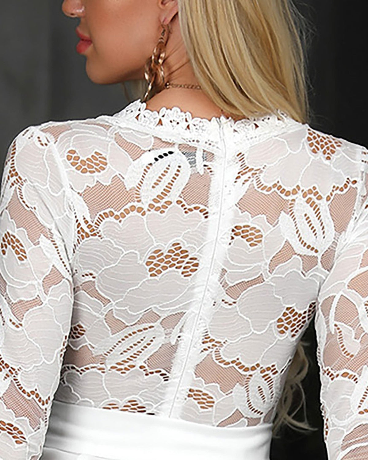 Women's Elegant Lace-Top Jumpsuit with Belted Waist