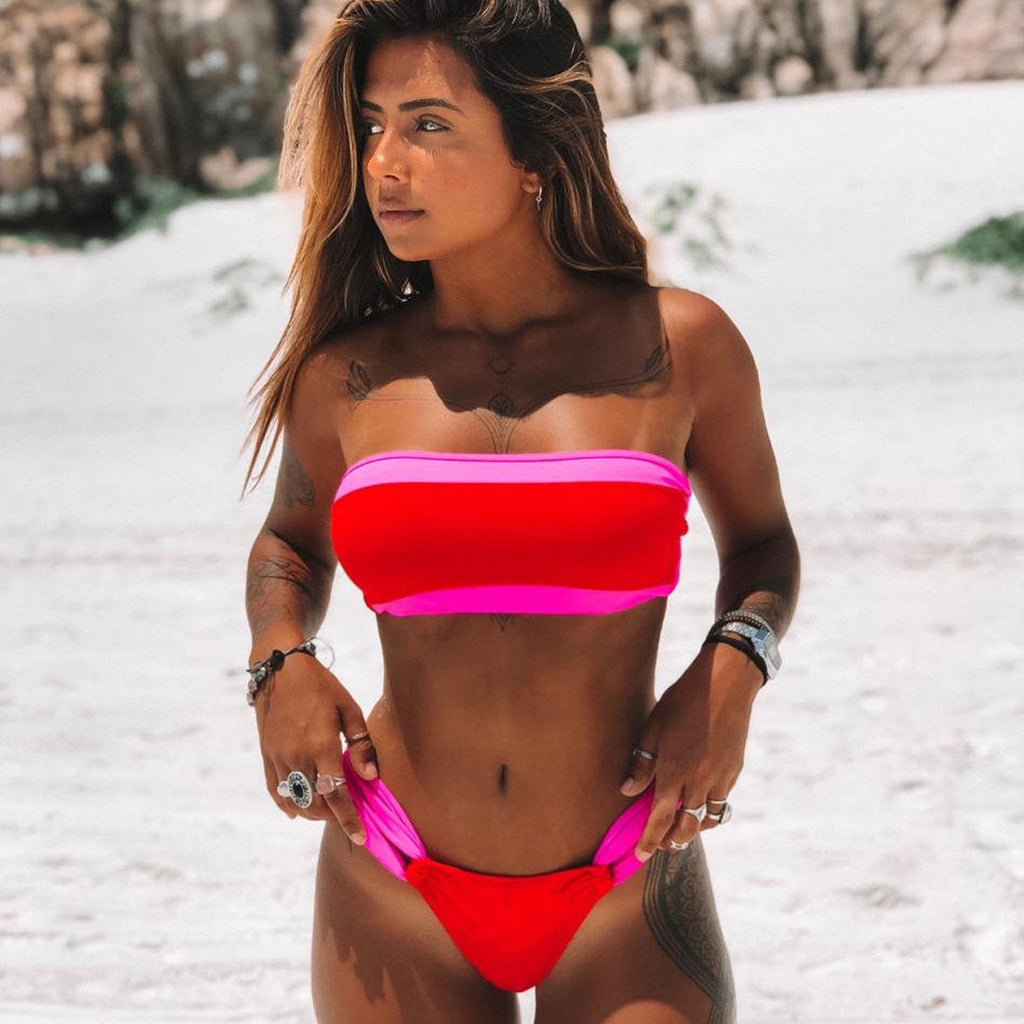 Women's Bandeau Bikini with Contrasting Colors