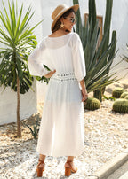 Women's Airy Beach Kimono with Fringe Trim