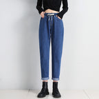 Women's Comfortable Jeans with Elastic Waist and Side Pockets
