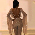 Glitter Two-Piece Set with Wide Leg and Long Sleeves