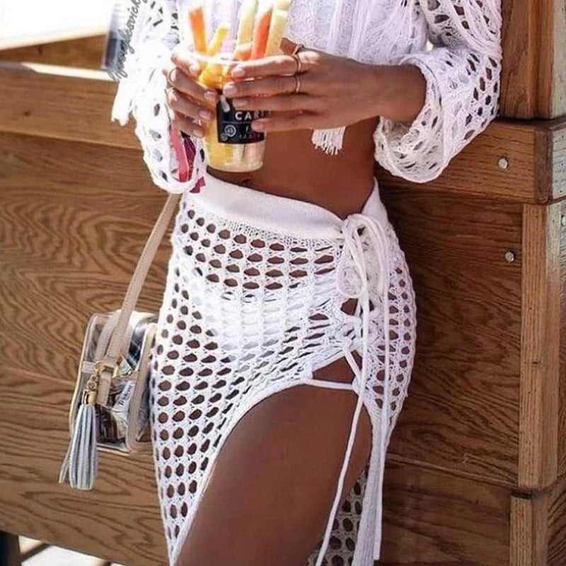 Elegant Crochet Beach Sarong with Fringed Hem
