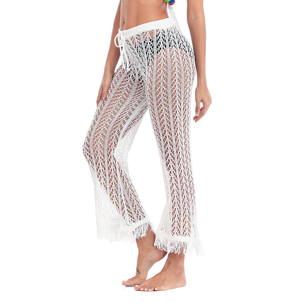 Crochet Knit Pants with Frayed Hems
