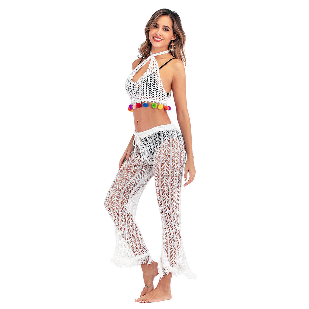 Crochet Knit Pants with Frayed Hems