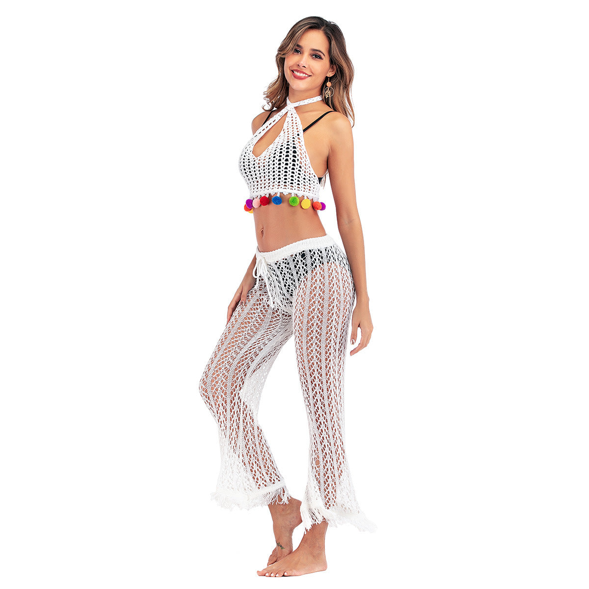 Crochet Knit Pants with Frayed Hems