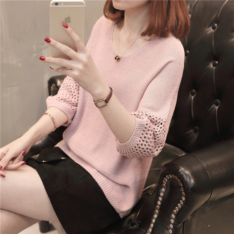 Women's Chunky Knit Sweater with Decorative Cutout Sleeves