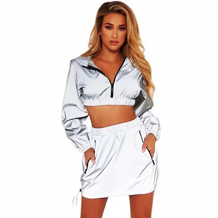 Women's Crop Top Jacket and Skirt Set